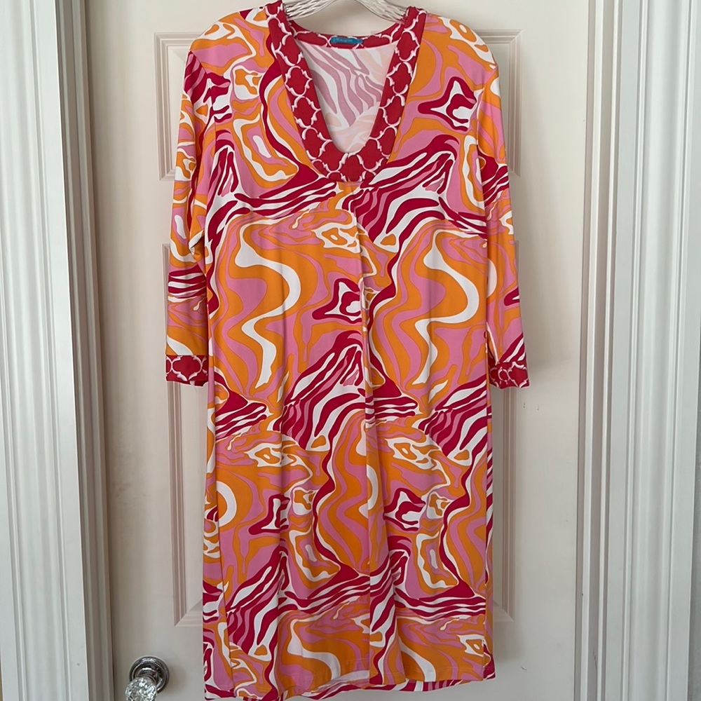 NWOT J. McLaughlin Orange/Pink Tunic Dress 91% Spandex 9% Nylon Sz Large